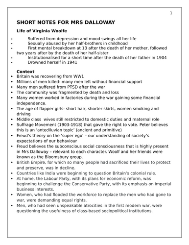 SHORT NOTES ON MRS DALLOWAY