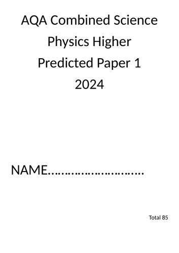 predicted paper 2024 Combined science physics paper 1