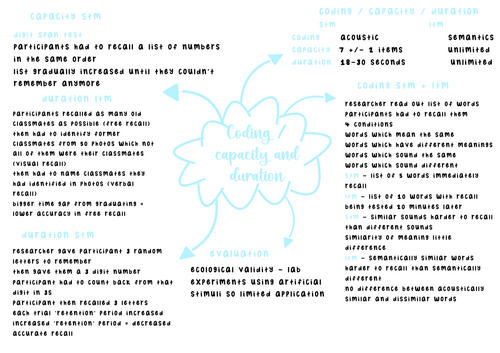 AQA ALevel Psychology Coding Capacity Duration Memory Mindmap