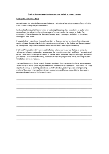 Natural Hazard Formation worksheet for A-Level