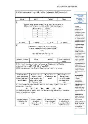 Averages & Combined Mean