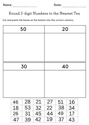 printable cut and paste rounding worksheets - rounding to the nearest 100 and 10