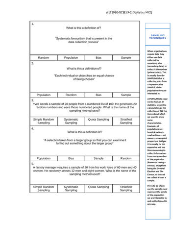 Sampling Techniques (Higher)
