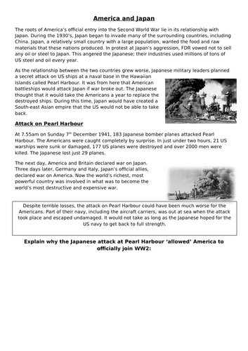 AQA 8145 America 1920-73 - how did America get involved in WW2?