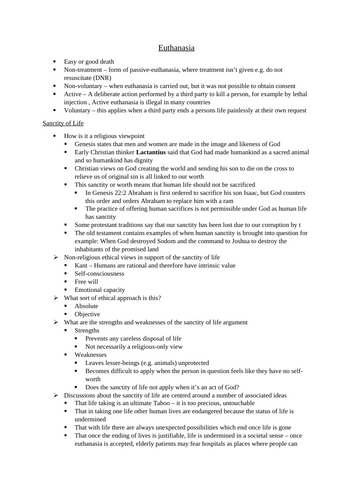 Euthanasia A/A* A Level Notes