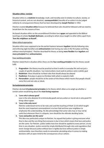 Situation ethics revision notes