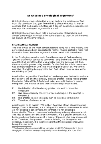 Anselm's ontological argument student handout