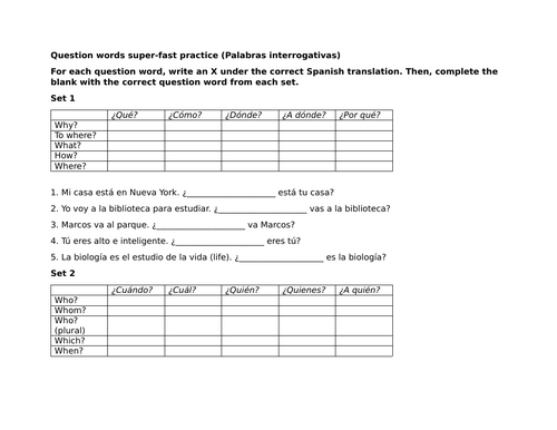 Question words super-fast practice (Palabras interrogativas)