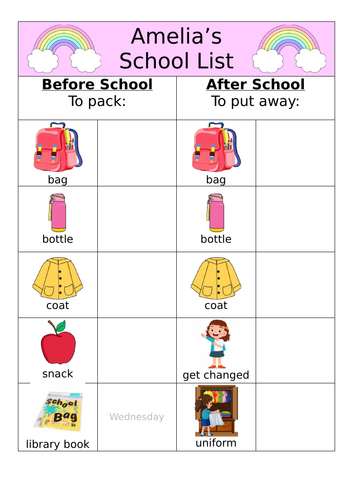Child's School Checklist