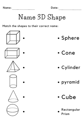 kindergarten printable 3d shapes naming worksheet