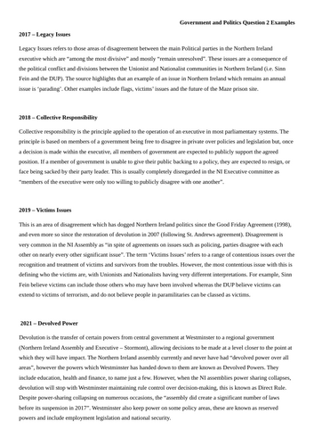 AS Politics: Examples of Q2 6-mark Answers NI Politics Paper CCEA
