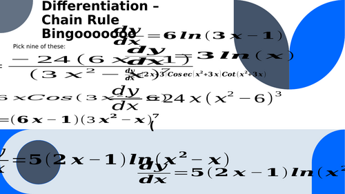 PPT Bingo - DIfferentiation Chain Rule