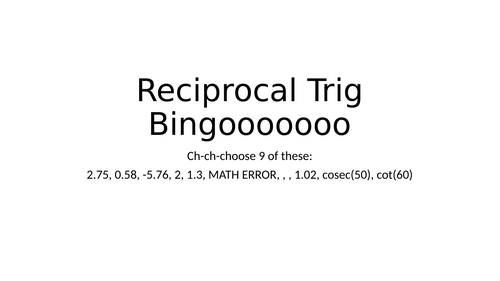 Reciprocal Trigonometry Bingo