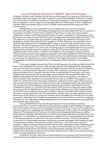LOSS OF CHILDHOOD INNOCENCE in Robert Cormier’s HEROES - BEYOND A* STRETCH EXEMPLAR ESSAY