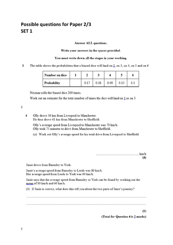 Predicted papers for GCSE Maths Paper2, and Paper 3