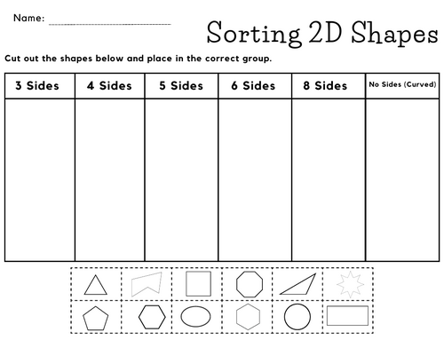 Printable sorting 2d shapes activity worksheet - 2d shape sort cut and paste