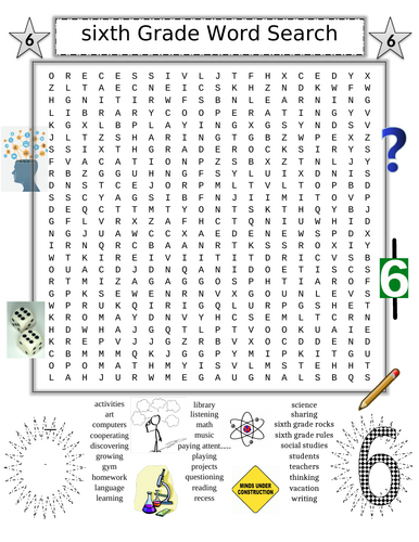 Sixth Grade Word Search PLUS Bodies of Water Word Search (2 Puzzles)