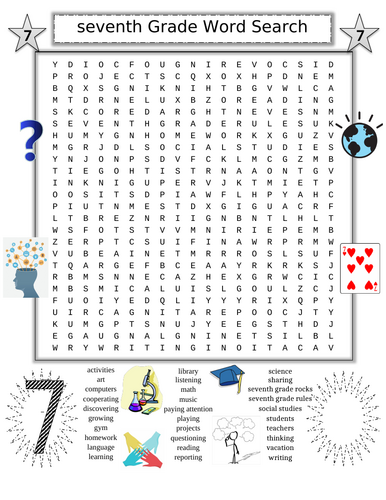 Seventh Grade Word Search PLUS Bodies of Water Word Search (2 Puzzles)