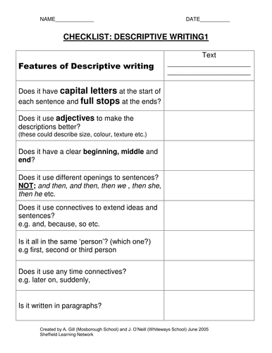 Folder of writing checklists for Year 6
