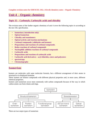 EDEXCEL IAL unit 4 Organic Chemistry Full Revision Notes