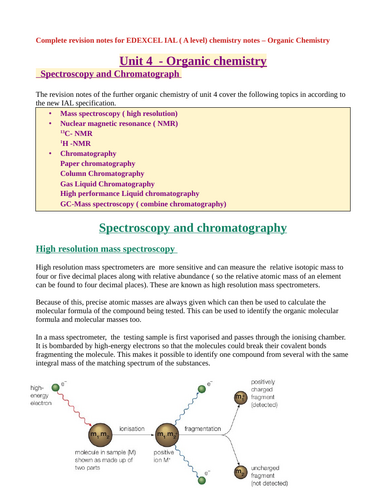 EDEXCEL - IAL - Unit 4- Organic Chemistry - Spectroscopy and Chromatography full revision notes