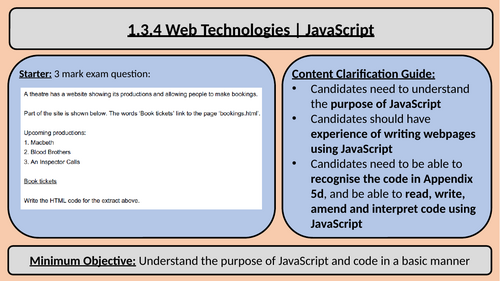 OCR AS/A-Level Computer Science 1.4.3 Web Technologies - JavaScript Scheme of Work