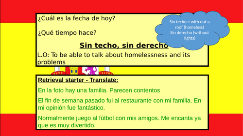 Sin techo homeless GCSE Spanish lesson
