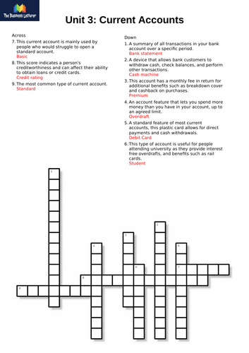 Unit 3: Current Accounts Crossword