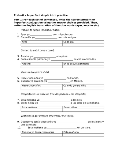 Preterit v Imperfect simple intro practice