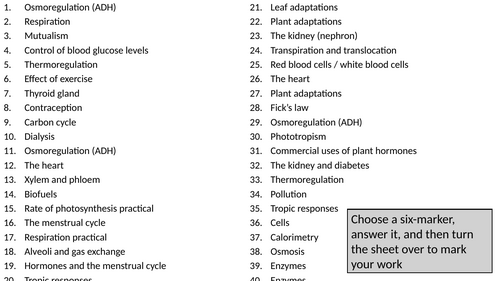 Edexcel GCSE Biology- Paper 2 Six Marker Revision