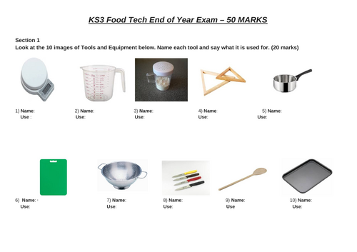 KS3 Food Technology Test