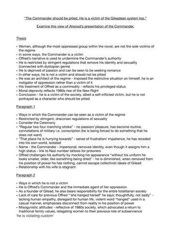 A* English Literature A Level Essay Plan - The Handmaid's Tale