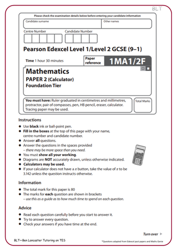 Foundation Edexcel GCSE Predicted Maths Paper 2 - 2024