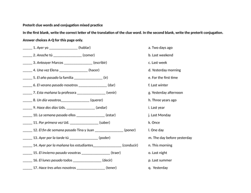 Preterit clue words and conjugation mixed practice