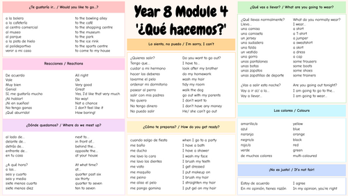 Viva 2 Module 4 Year 8 Knowledge Organizer (¿Qué hacemos? / What do we do?)