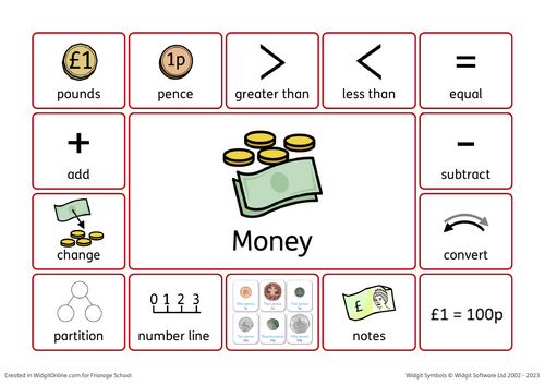 Year 3 money widget mat