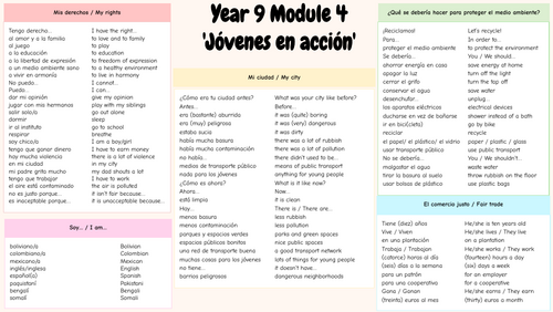 Viva 3 Module 4 Year 9 Knowledge Organizer (Jóvenes en acción/ Young people in action)