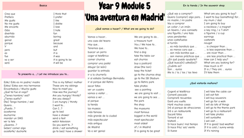 Viva 3 Module 5 Year 9 Knowledge Organizer (Una aventura en Madrid / An adventure in Madrid)