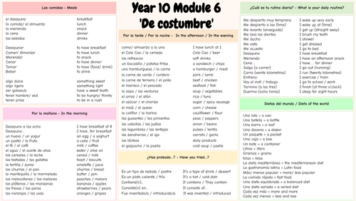 Year 10/ Year 11 Viva GCSE Module 6 Knowledge Organizer (De costumbre / Customs and traditions)