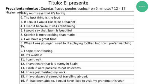 GCSE Spanish Opinions + Present tense