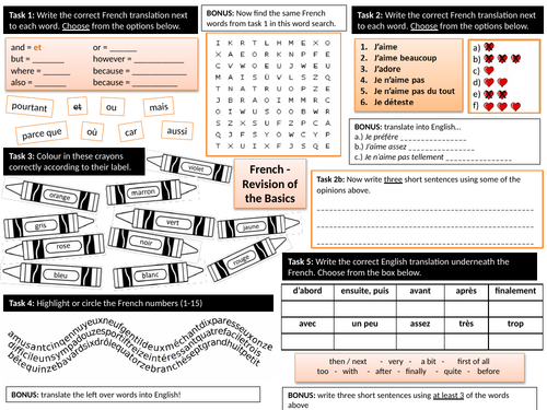 KS3 French Revision Worksheet: The Basics