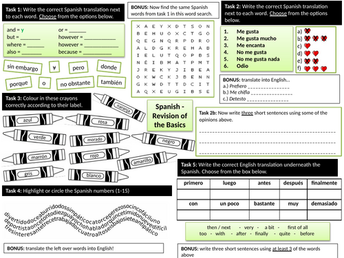 KS3 Spanish Revision Worksheet: The Basics | Teaching Resources