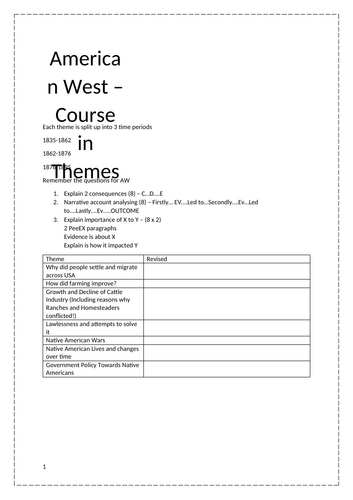 American West - Thematic Whole Booklet with Predicted Exam Q's - Edexcel