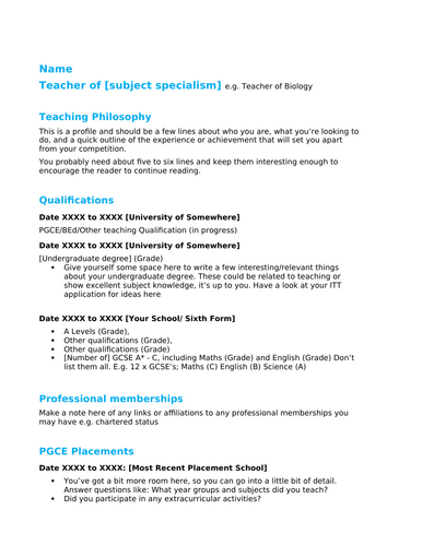 Teacher CV template