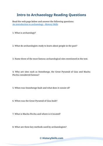 Introduction to Archaeology Reading Questions Worksheet