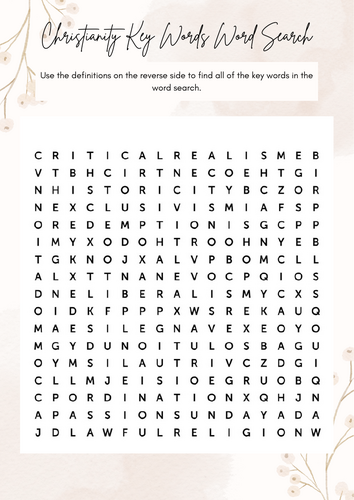 A-Level RS: Christianity Key Words Word Search - Eduqas