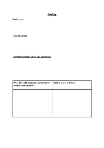 CTEC Sport Unit 19 Anxiety lesson