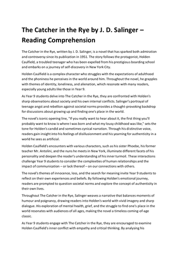 The Catcher in the Rye by J. D. Salinger – Reading Comprehension