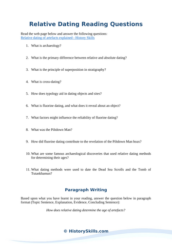 Relative Dating in Archaeology Reading Questions Worksheet