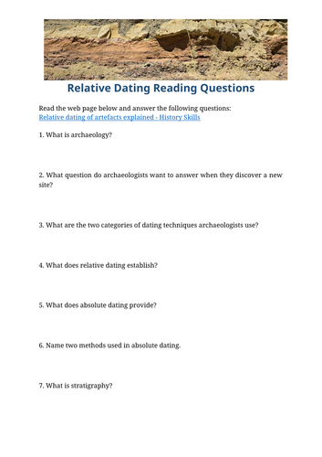 Relative Dating in Archaeology Reading Questions Worksheet